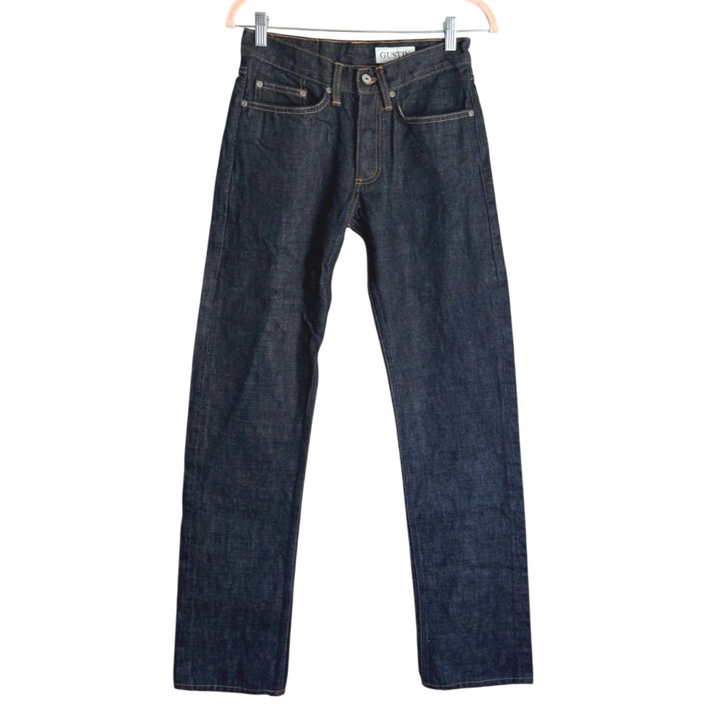 Gustin Raw Selvedge Denim Jeans Straight Fit Dark Indigo Made in USA Mens 29x34